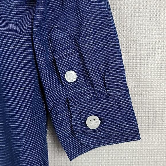 Janie and Jack Blue Chambray Micro Stripes Button-Up Shirt 6-12 Months - Picture 6 of 14